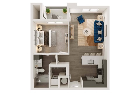 Floor plan for 1 bed, 1 bath, 708 sqft