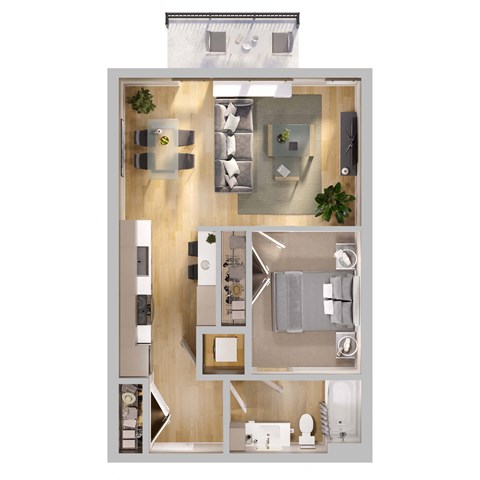 Floor plan for 1 bed, 1 bath, 620 sqft