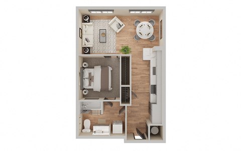 Floor plan for studio, 1 bath, 742 sqft