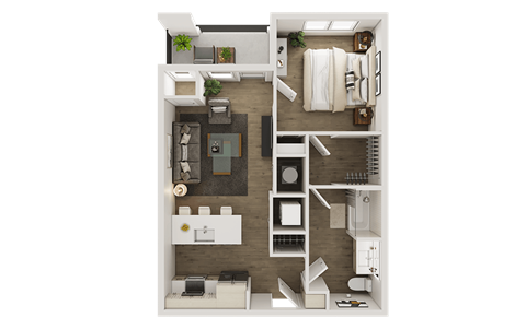 Floor plan for 1 bed, 1 bath, 693 sqft