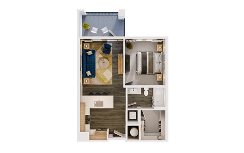 Floor plan for 1 bed, 1 bath, 659 sqft