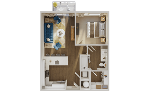 Floor plan for 1 bed, 1 bath, 725 sqft