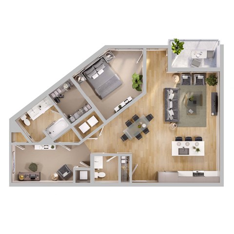 Floor plan for 1 bed, 1 bath, 1213 sqft