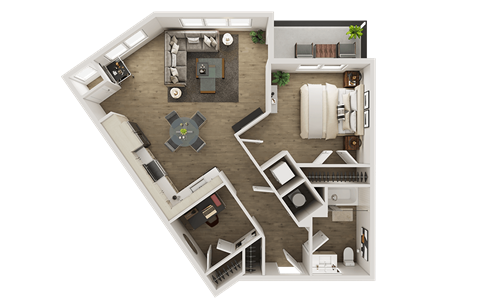 Floor plan for 1 bed, 1 bath, 875 sqft