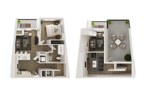 Floor plan for 1 bed, 1 bath, 1044 sqft