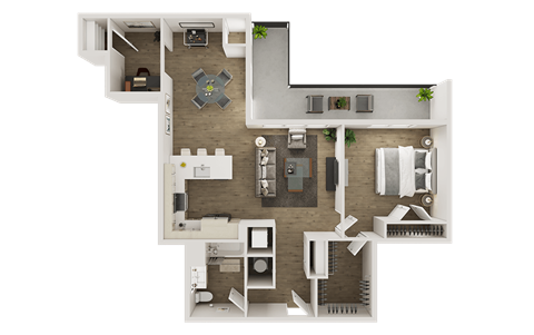 Floor plan for 1 bed, 1 bath, 1126 sqft