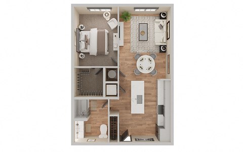 Floor plan for 1 bed, 1 bath, 756 sqft