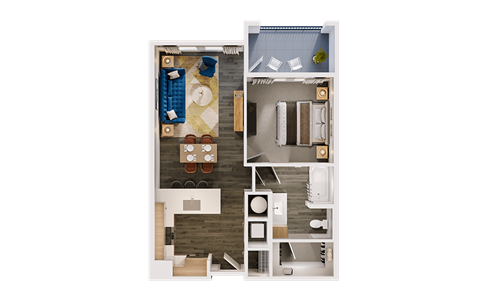 Floor plan for 1 bed, 1 bath, 758 sqft