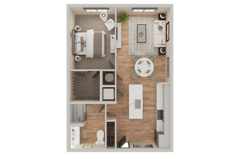 Floor plan for 1 bed, 1 bath, 756 sqft
