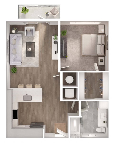Floor plan for 1 bed, 1 bath, 761 sqft