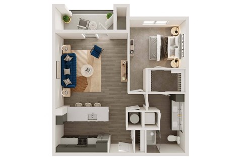 Floor plan for 1 bed, 1 bath, 865 sqft