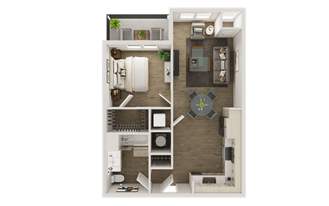 Floor plan for 1 bed, 1 bath, 701 sqft