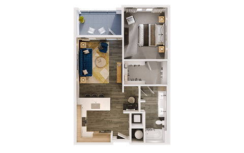 Floor plan for 1 bed, 1 bath, 827 sqft