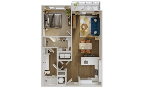 Floor plan for 1 bed, 1 bath, 781 sqft