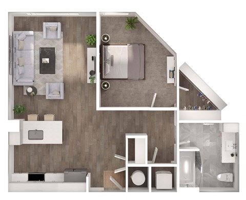Floor plan for 1 bed, 1 bath, 758 sqft
