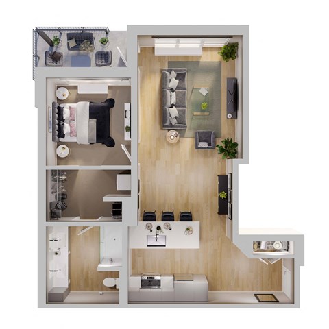 Floor plan for 1 bed, 1 bath, 819 sqft