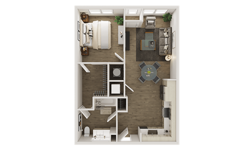 Floor plan for 1 bed, 1 bath, 759 sqft