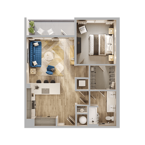 Floor plan for 1 bed, 1 bath, 802 sqft