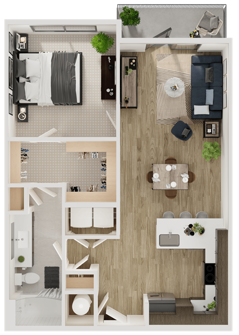 Floor plan for 1 bed, 1 bath, 797 sqft