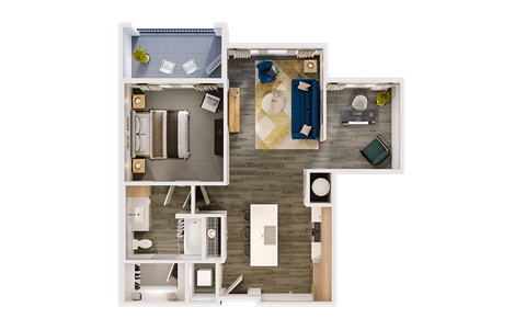 Floor plan for 1 bed, 1 bath, 892 sqft