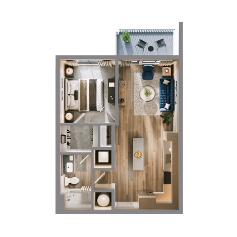 Floor plan for 1 bed, 1 bath, 720 sqft