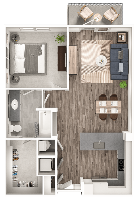 Floor plan for 1 bed, 1 bath, 823 sqft