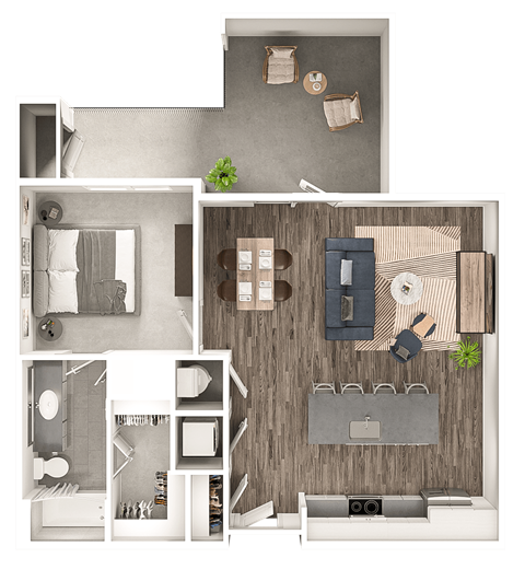 Floor plan for 1 bed, 1 bath, 811 sqft