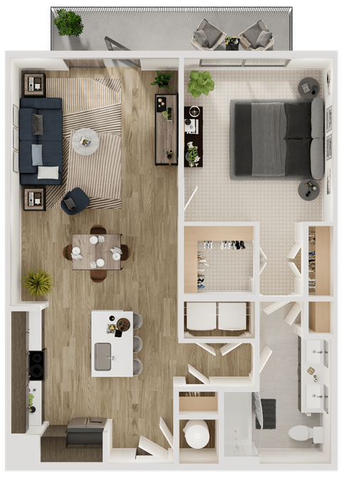 Floor plan for 1 bed, 1 bath, 852 sqft