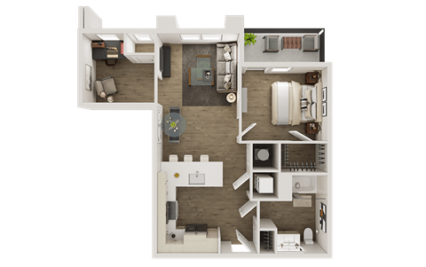 Floor plan for 1 bed, 1 bath, 855 sqft