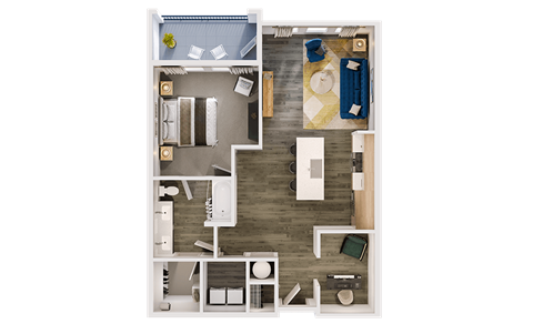 Floor plan for 1 bed, 1 bath, 939 sqft