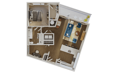 Floor plan for 1 bed, 1 bath, 942 sqft