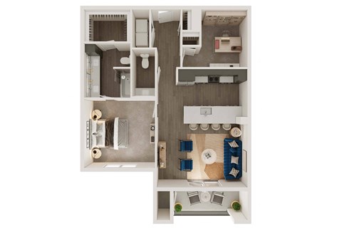 Floor plan for 1 bed, 1.5 baths, 1028 sqft