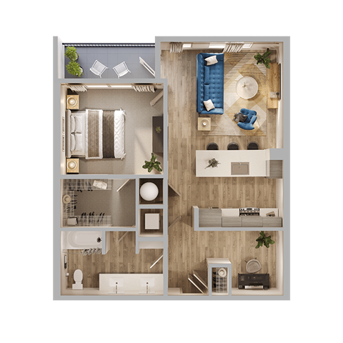 Floor plan for 1 bed, 1 bath, 836 sqft