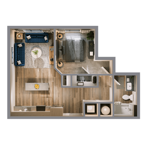 Floor plan for 1 bed, 1 bath, 639 sqft