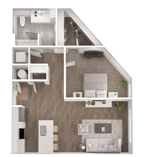 Floor plan for 1 bed, 1 bath, 788 sqft