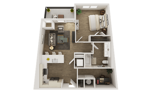 Floor plan for 1 bed, 1 bath, 803 sqft