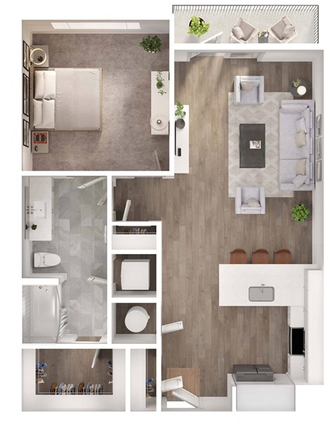 Floor plan for 1 bed, 1 bath, 803 sqft