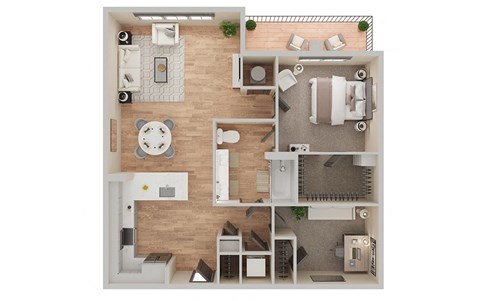 Floor plan for 1 bed, 1 bath, 927 sqft