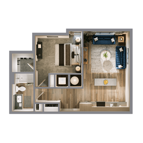 Floor plan for 1 bed, 1 bath, 646 sqft