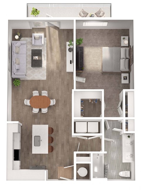Floor plan for 1 bed, 1 bath, 906 sqft