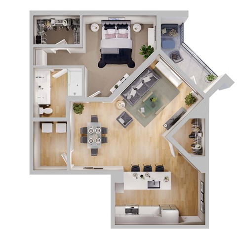 Floor plan for 1 bed, 1 bath, 1016 sqft