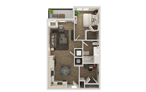 Floor plan for 1 bed, 1 bath, 830 sqft