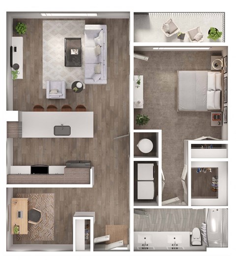 Floor plan for 1 bed, 1 bath, 920 sqft