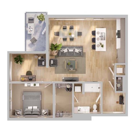 Floor plan for 1 bed, 1 bath, 1041 sqft