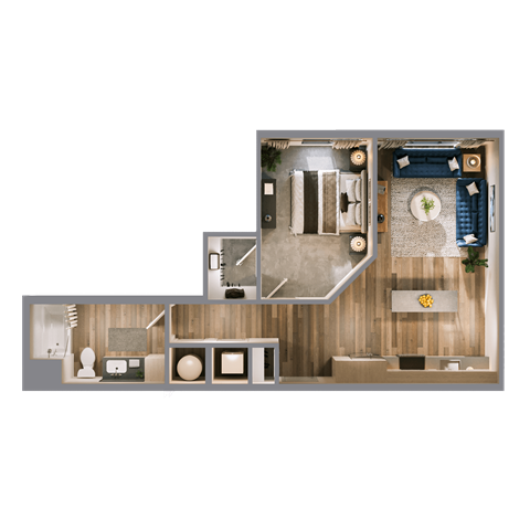 Floor plan for 1 bed, 1 bath, 700 sqft