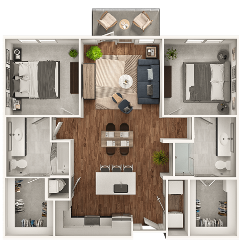 Floor plan for 2 beds, 2 baths, 1115 sqft