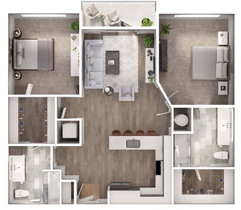 Floor plan for 2 beds, 2 baths, 1108 sqft