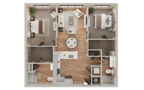 Floor plan for 2 beds, 2 baths, 1197 sqft