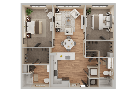 Floor plan for 2 beds, 2 baths, 1123 sqft