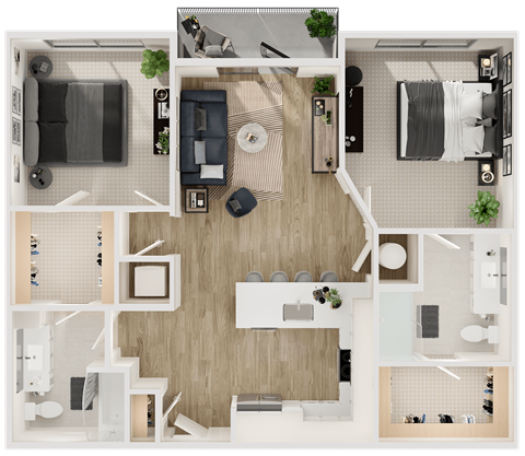 Floor plan for 2 beds, 2 baths, 1093 sqft
